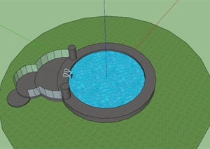 某现代圆形游泳池设计SU(草图大师)模型