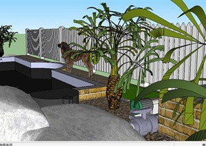 某室外庭院水景花园设计SU(草图大师)模型素材