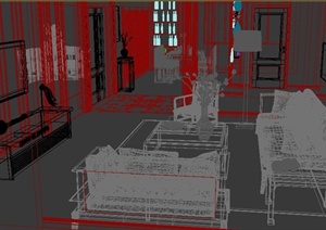 某现代中式客餐厅室内设计3DMAX模型