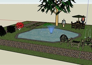 某室外庭院花园水景SU(草图大师)模型素材