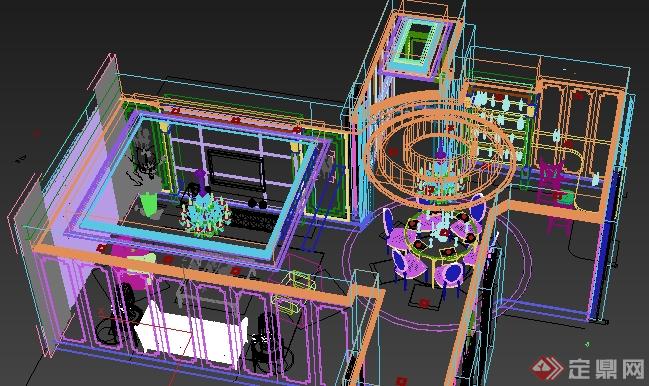 某住宅客餐厅、吧台装修设计3DMAX模型(1)