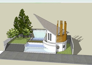 某现代私人庭院观光休闲塔建筑设计SU(草图大师)模型