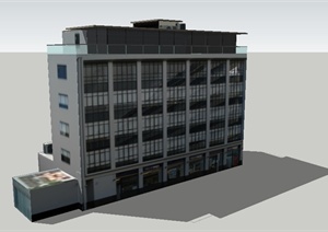 某现代底商办公楼建筑设计SU(草图大师)模型