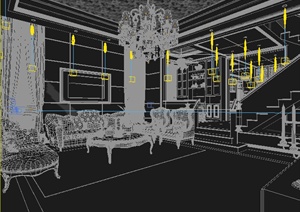 某别墅一楼客餐厅装修设计3DMAX模型