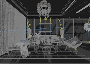 某现代客餐厅、厨房室内设计3DMAX模型