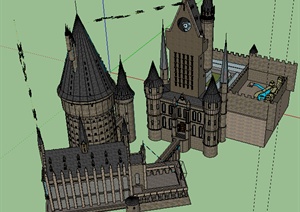 某欧式城堡建筑设计SU(草图大师)模型参考