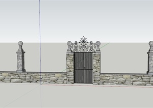 某欧式住宅庭院大门和围墙设计SU(草图大师)模型