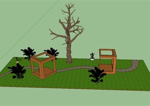 某现代中式公园景观一角设计SU(草图大师)模型
