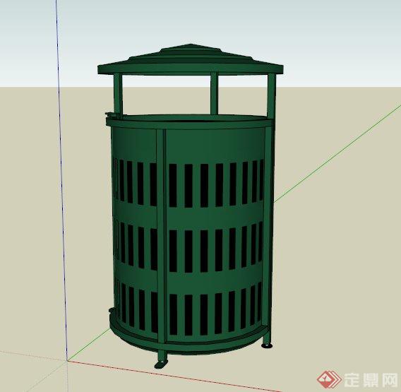 某现代圆形铁艺垃圾桶设计SU模型(1)