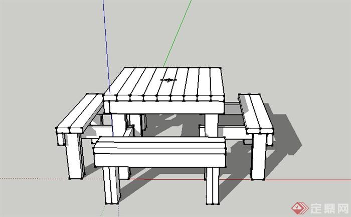 某室外木质桌凳座椅设计SU模型(1)