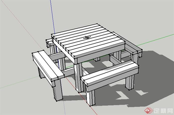 某室外木质桌凳座椅设计SU模型(2)