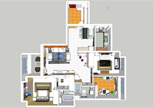 某100平住宅室内设计SU(草图大师)模型参考