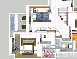 某100平住宅室内设计SU模型参考