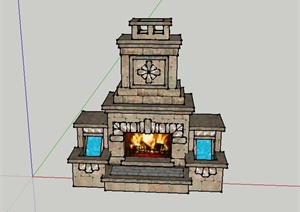 某欧式带水体壁炉设计SU(草图大师)模型