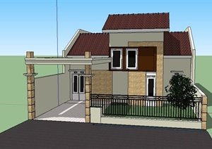 某欧式带遮阳亭两层住宅建筑设计SU(草图大师)模型