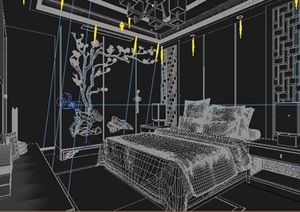 某现代中式卧室室内装修3DMAX模型