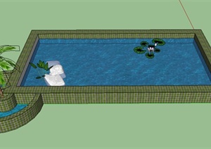 某园林室外水景水池SU(草图大师)模型素材