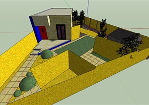 某个室外别墅庭院花园设计SU(草图大师)模型