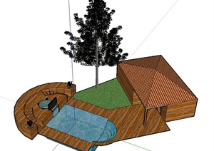 某室外泳池及休息室设计SU(草图大师)模型