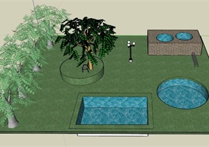 某现代私家别墅庭院景观设计SU(草图大师)模型