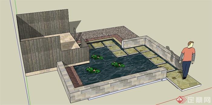 某园林景观节点汀步水池景观SU模型(1)