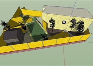 某建筑庭院景观布置设计SU(草图大师)模型