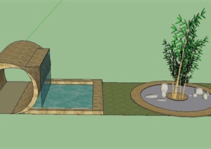某隧道瀑布结合树池景观设计SU(草图大师)模型