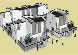 某中式风格住宅建筑设计SU(草图大师)模型