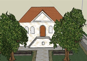 某室外别墅建筑设计SU(草图大师)模型（含庭院）