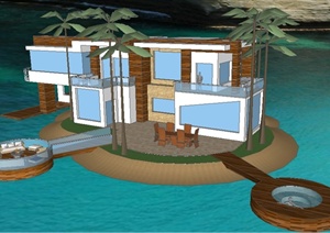 某小岛海景别墅建筑设计SU(草图大师)模型