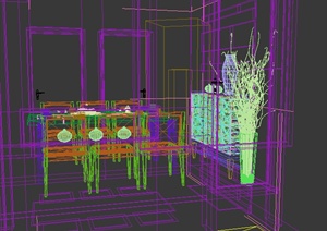 某新中式餐厅空间室内装修3DMAX模型