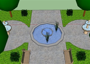 某室外水景组合设计SU(草图大师)模型素材
