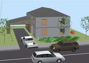 某地路边两层住宅景观设计SU(草图大师)模型