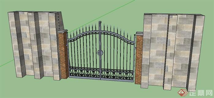 某铁艺大门以及围墙组合SU模型(1)