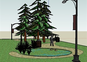 某园林景观小木屋以及周边景观设计SU(草图大师)模型