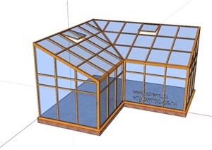 某现代直角形阳光房建筑设计SU(草图大师)模型