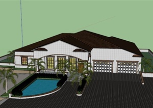某东南亚私家别墅建筑设计SU(草图大师)模型
