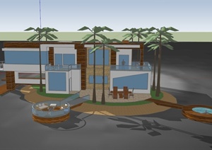 某现代两层别墅住宅景观设计SU(草图大师)模型