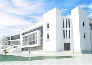 某现代学校建筑系馆教学楼建筑设计SU(草图大师)模型