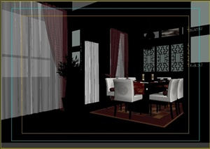 某新中式餐厅空间室内装修设计3DMAX模型