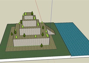 某花坛水池结合景观设计SU(草图大师)模型