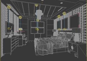 某住宅中式风格卧室室内装饰3DMAX模型