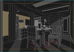 某住宅内新中式餐厅室内装修3DMAX模型