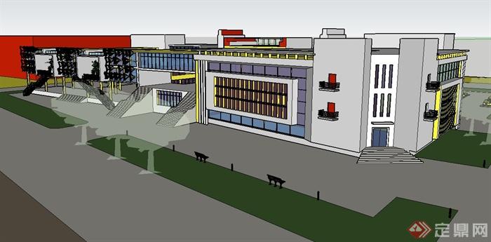 某现代学校建筑系馆教学楼建筑设计SU模型