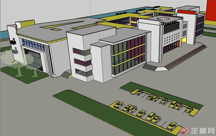 某现代学校建筑系馆教学楼建筑设计SU模型