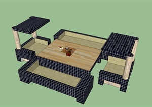 某园林景观桌凳设计SU(草图大师)模型