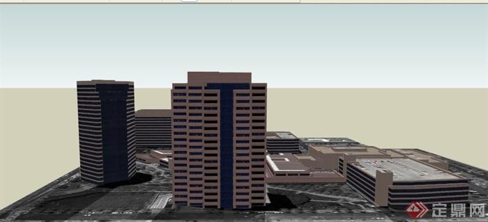 某现代城市中心办公楼和商业建筑群设计SU模型(1)