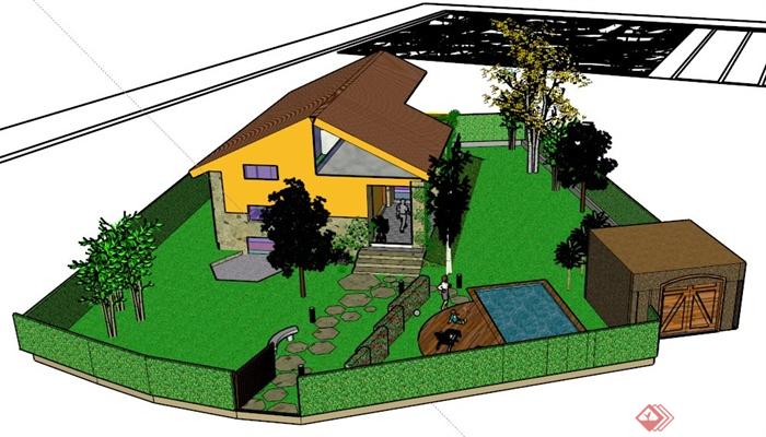 某私家小屋庭院景观设计SU模型(1)