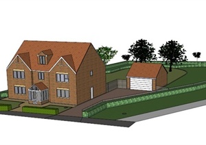 某欧式两层住宅建筑景观设计SU(草图大师)模型