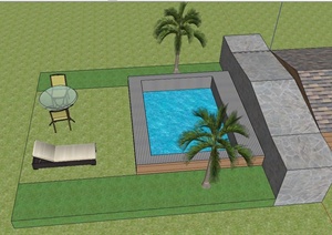 某水池桌椅景观设计SU(草图大师)模型